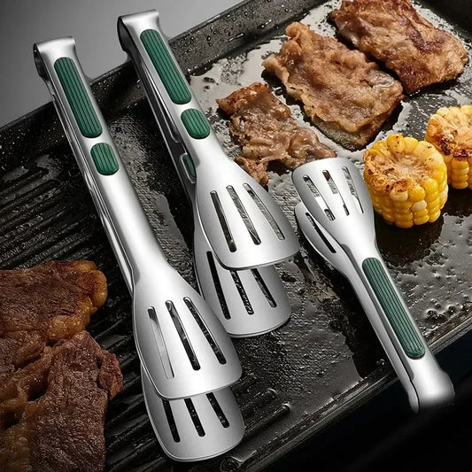 1pc Non Slip Stainless Steel Food Tongs Meat Salad Bread Clip Barbecue