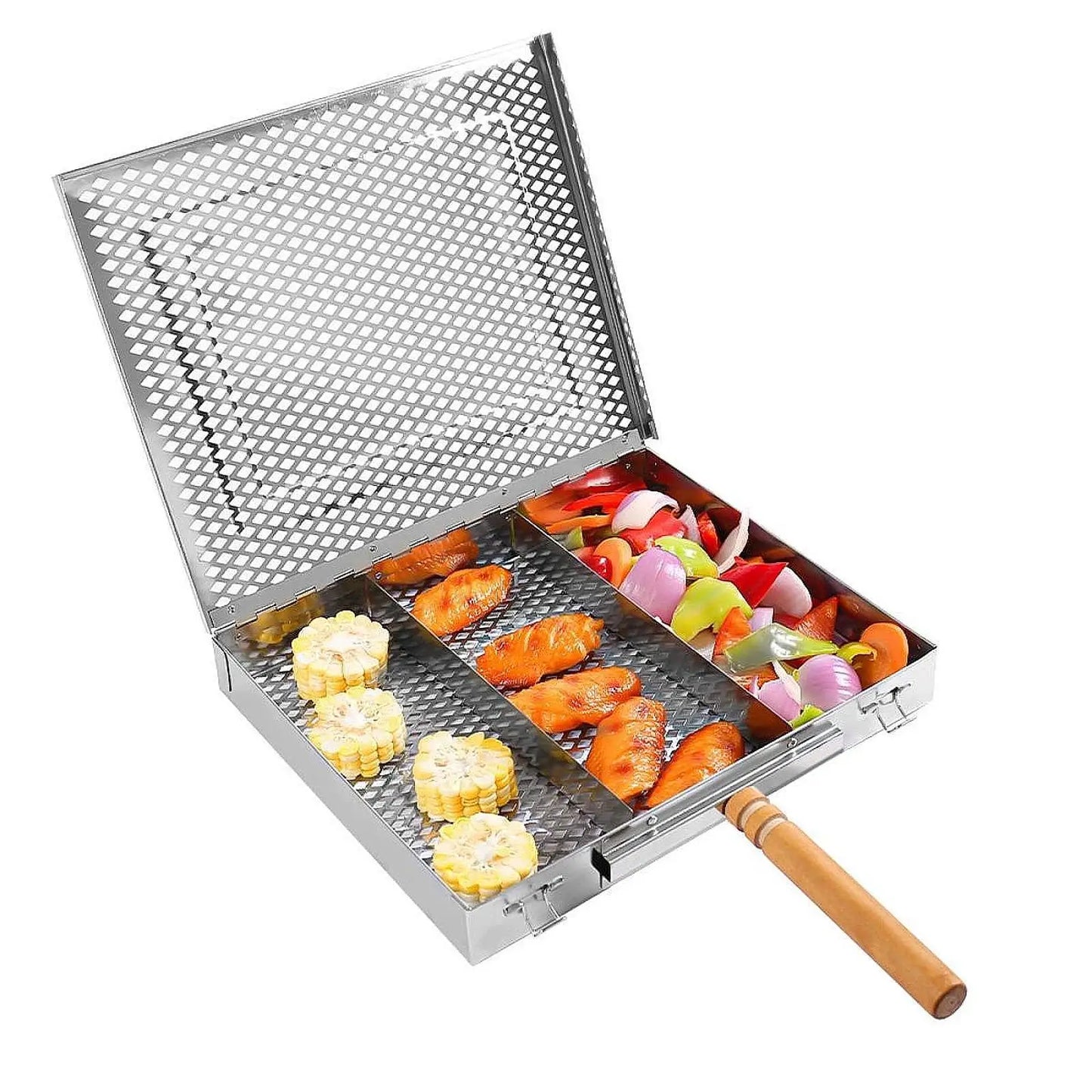 Barbecue Grilling Basket Grill Net with Handle Portable Lightweight